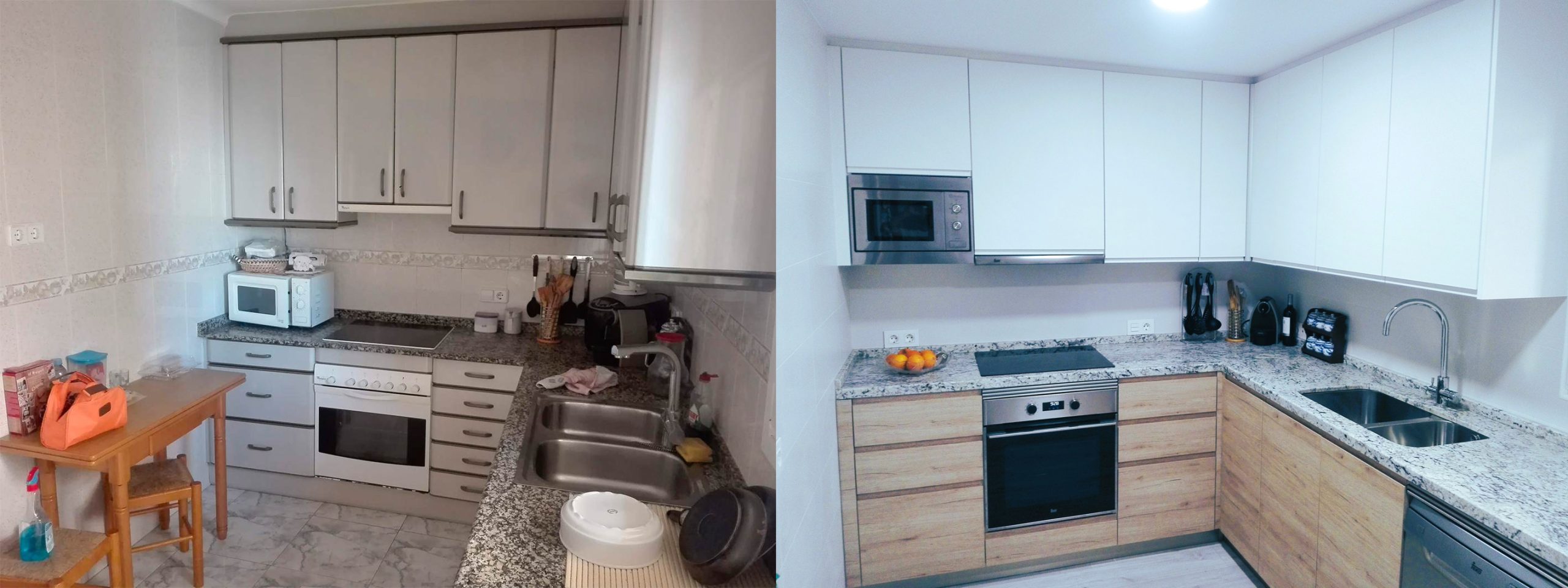 El antes y el después de la reforma integral de la cocina del proyecto Ibiza Sant Crisófol - Integradecor Salamanca